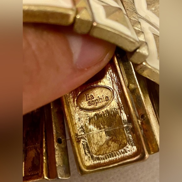 Gold and Cream Geometric Bracelets. Vintage. Stamped Lia Sophia - Picture 6 of 6